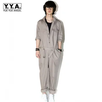 

Summer New Fashion Mens Stylish Jumpsuit Overall For Man Long Sleeve Cotton Loose Fit Trousers Pants Male Size 2XL Plus Size
