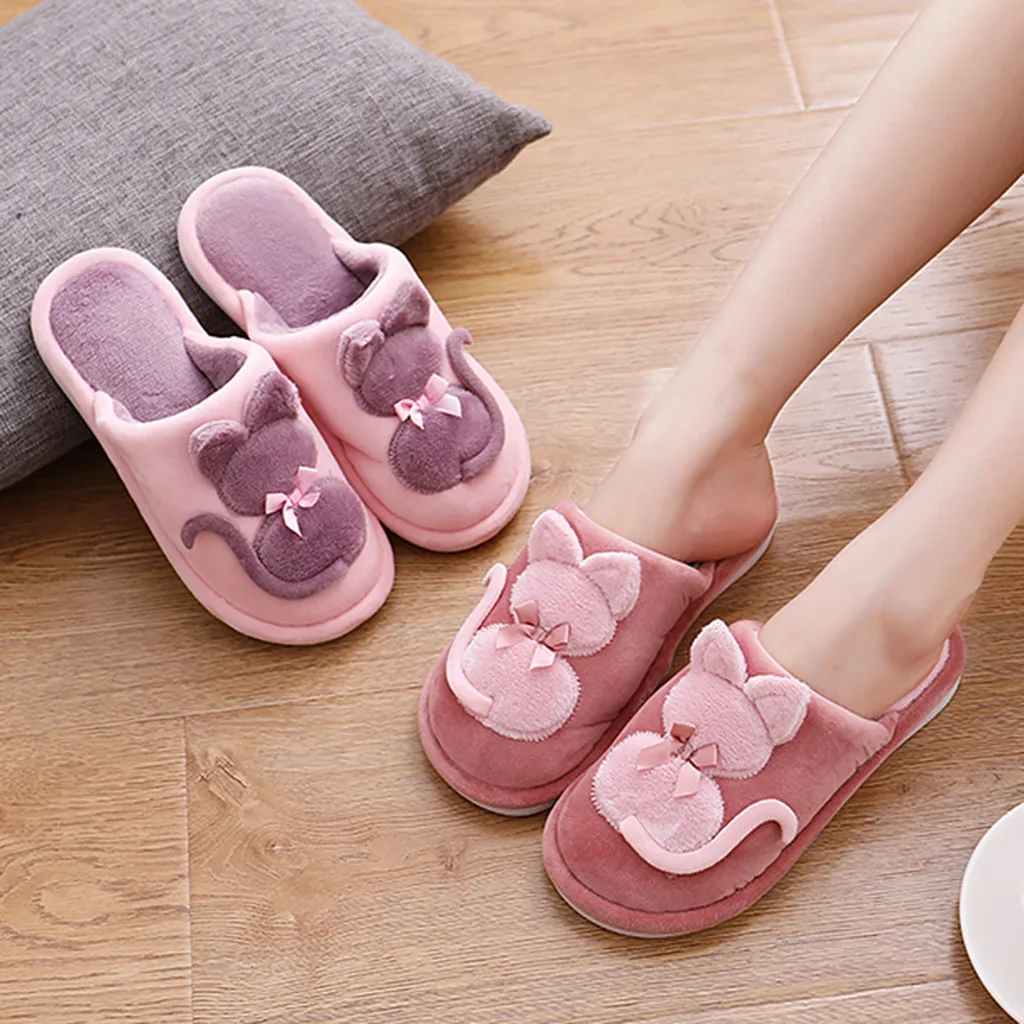 

shoes woman Slippers Indoors cotton winter Women's Couples Cute Cartoon Cat Warm Non-slip Floor Home Slippers Indoor Shoes