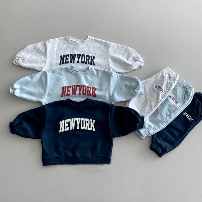 Autumn New Kids Suit Fashion Letter Print Girls Set Korean Long Sleeve Top and Pant 2Pcs Casual Children Clothes