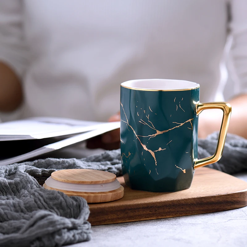 Marble Gold Stripe Mug White Black Olive Green Coffee Cup Quality Ceramic New Year Mug Gift for Friend Dinner Water Juice Cup