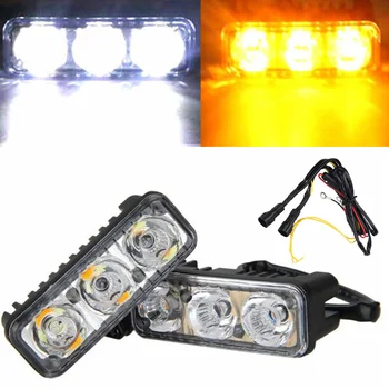 

Turn Signal Daytime Running Lights Front Fog Lamp 2Pcs 3-LED White+Amber