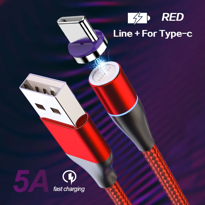 5А Магнитный usb type-C кабель для huawei mate 20 Pro P20 Lite Supercharge USBC кабель для быстрой зарядки type-C кабель для huawei P30 1 м - Цвет: Red