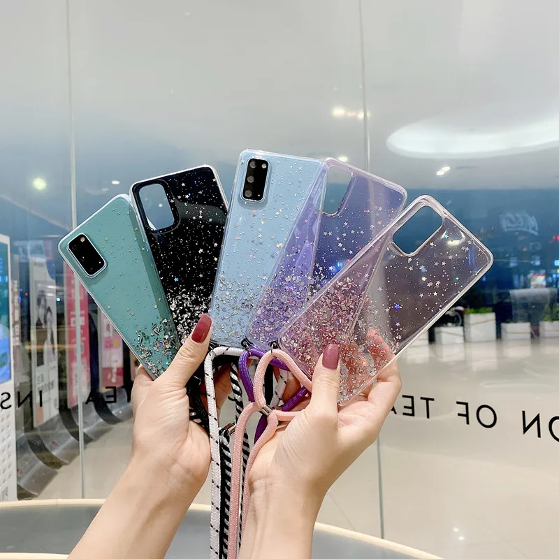Чехол для телефона с блестками и звездами Samsung Galaxy A01 A21 A31 A41 A51 A71 S20 | Мобильные
