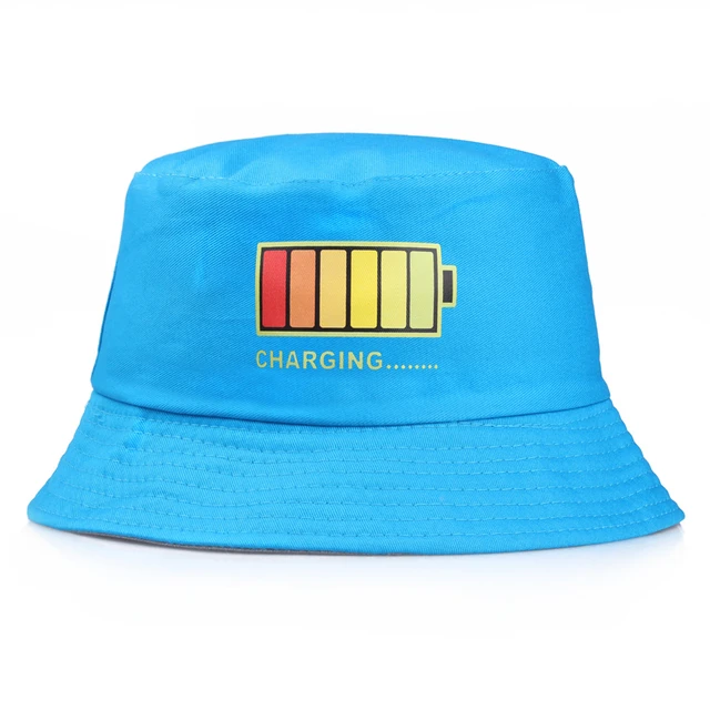 New Creative Cartoon Printed Battery Charging Bucket Hat Battery Full Grid  Suncreen Casual Hat Bucket Hat Women Men Bob Chapeu - AliExpress