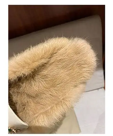 Womens Real Rabbit Fur Backless Pineapple Pearls Leather Slipper Mule Slide Princetown Shoes Square Toe Mules Warm