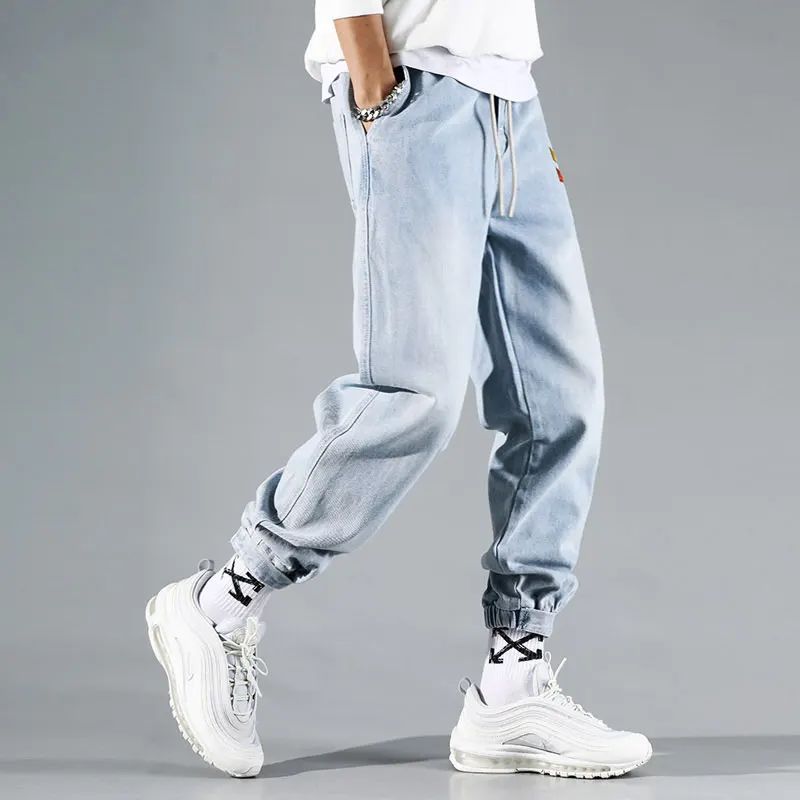 Reviews Fashion Streetwear Men Jeans Loose Fit Retro Blue Gray Harem Pants Hombre High Quality Japanese Style Hip Hop Jeans Men Joggers