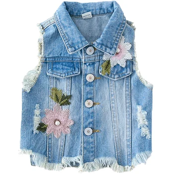 

Baby Girls Jeans Vests Spring Autumn Sleeveless Girls Jeans Jacket Flower Denim Outerwear Toddler Clothing BC227