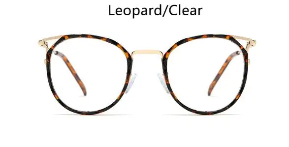 Круглые очки, оправа для очков, женские роскошные винтажные металлические оправы кошачий глаз, черные круглые оправы для очков для женщин, поддельные очки - Цвет оправы: leopard clear