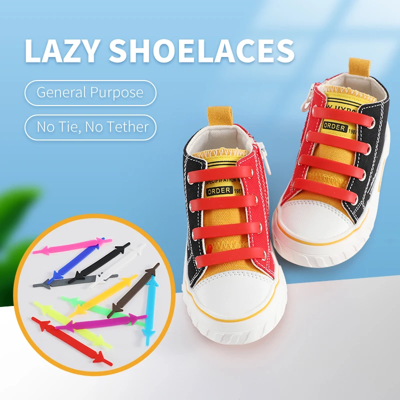 

12pcs/lot Arrow Type Silicone Shoelaces No tie Elastic Shoe Laces Special Shoelace for Kids / Adults Lacing System Rubber Zapati