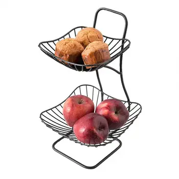 

Double Layer Fruit Basket Stand Detachable Kitchen Fruit Basket Rack 2 Tier Holder Storage Organizer Chrome Stand Organizer