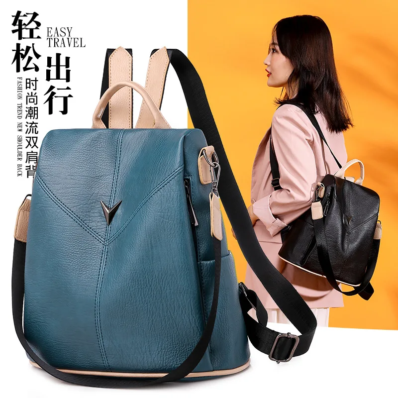 

Backpack Women's 2019 New Style Korean-style Pu Soft Leather Theft Versatile Large-Volume Dual Purpose Backpack