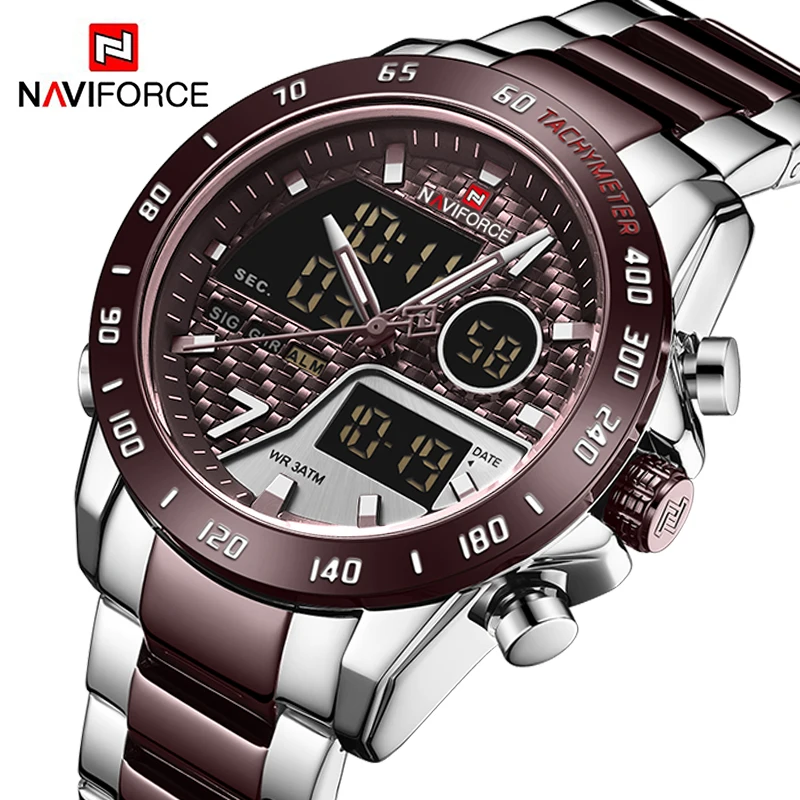Часы NAVIFORCE мужские спортивные водонепроницаемые аналоговые кварцевые с датой 24