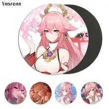 Yae Miko Genshin Impact Gaming Player desk laptop Rubber Mouse Mat Anti-Slip Laptop PC Notebook 22x22cm Circular Mouse Mat
