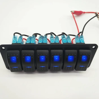 

12/24V Car Marine Boat 6 Gang Blue LED Rocker Switch Panel Breaker & Decal Brand New And High Quality
