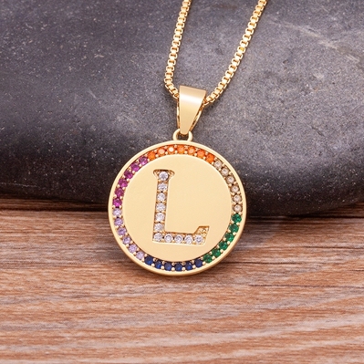 Arrival Luxury A-Z Initial 26 Letters Pendant Charm Chain Necklaces Top Quality Zircon Rainbow Party Wedding Jewelry Gifts