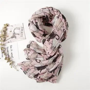 

2020 kitten print luxury beach headcloth Autumn and winter Women's Fashion Sunscreen Pink Shawl lady Tassels Seaside silk Scarf