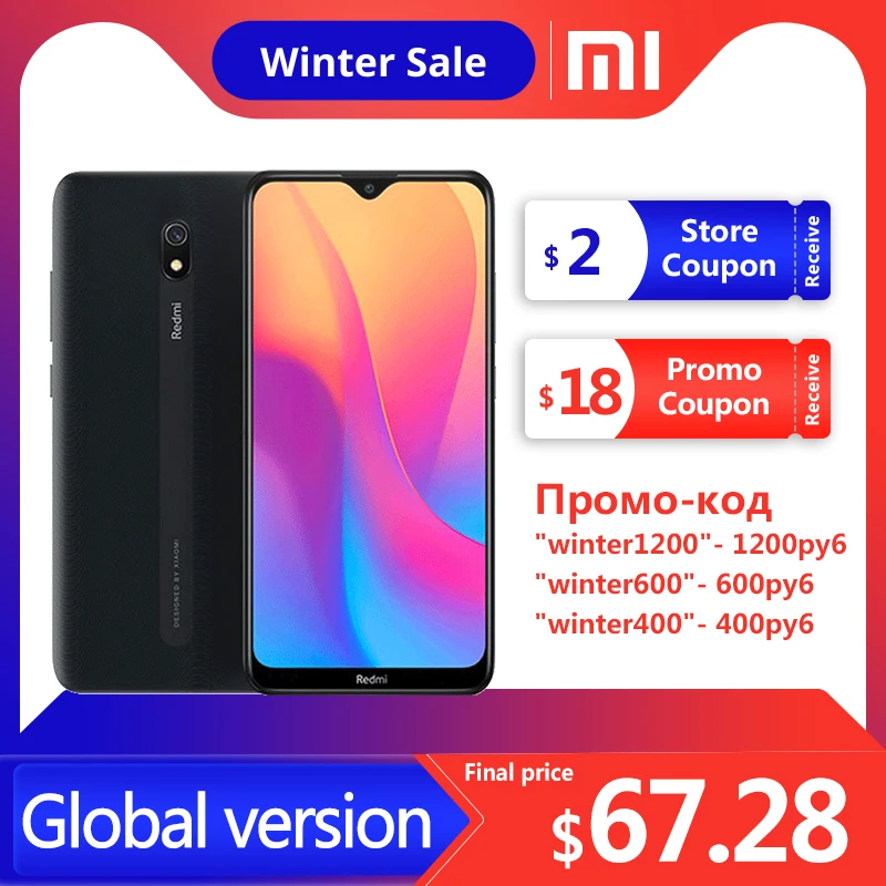 In Stoack Global Version Xiaomi Redmi 8A 8 A 2GB 32GB 6.22  Snapdargon 439 Octa Core Mobile Smart Phone 5000mAh 12MP Camera