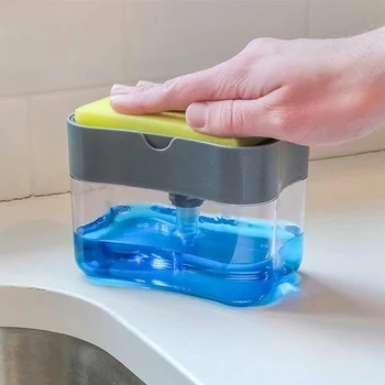 

Manual Press Soap Dispenser Sponge Automatic Liquid Soap Pump for Kitchen Sponge Bracket Rectangle Refillable Bottle Dispenser