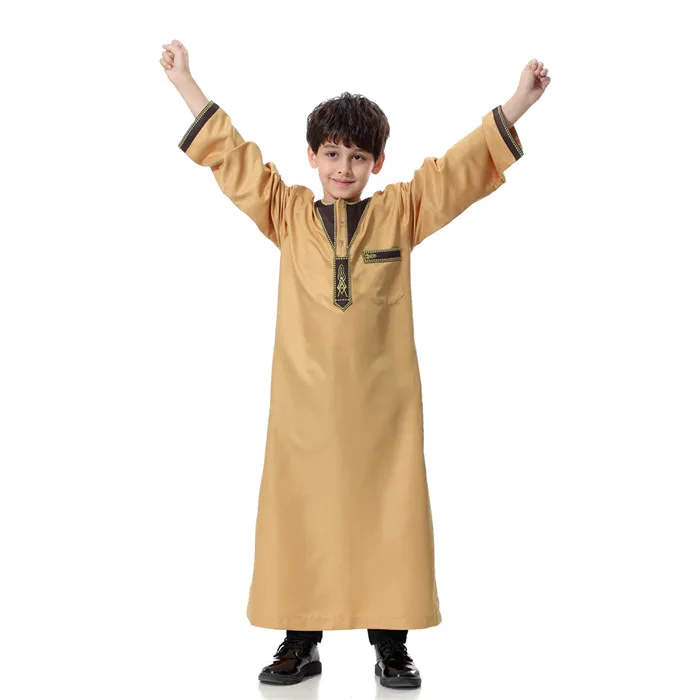 Light Yellow thobe Мужская однотонная одежда с длинными рукавами для мальчиков, мусульманский халат для мальчиков, мусульманский халат для мальчиков - Цвет: Light Yellow thobe