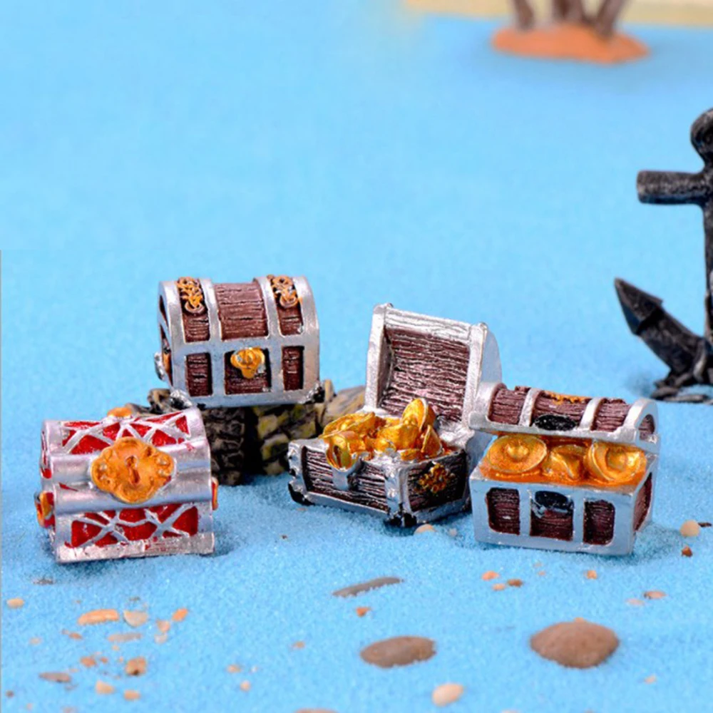 Treasure Chest Box Antique Creative Fish Tank Aquarium Decoration Landscape Pirate Gold Coins Home Ornaments Resin Crafts | Дом и сад
