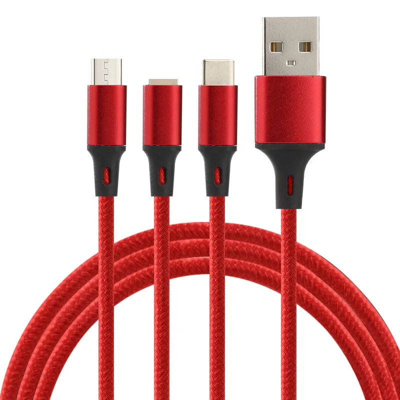 USB кабель для iPhone 11 XS X 8 7 6 зарядное устройство 3 в 1 Micro USB кабель для Android usb type C телефонный кабель для huawei samsung - Цвет: Red