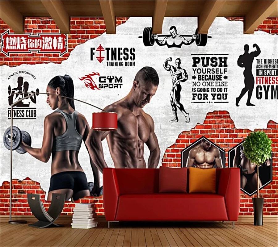 

Drop Shipping Custom Large Wallpaper Retro Brick Wall Muscle Exercise Fitness Club Image Wall Background Decorative Wall Papers