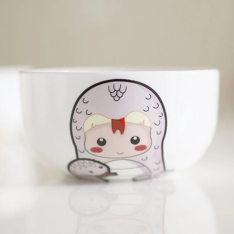 Милая чаша с героями мультфильмов практичная детская керамическая Корейская чаша набор семейная столовая посуда чаша - Цвет: snake