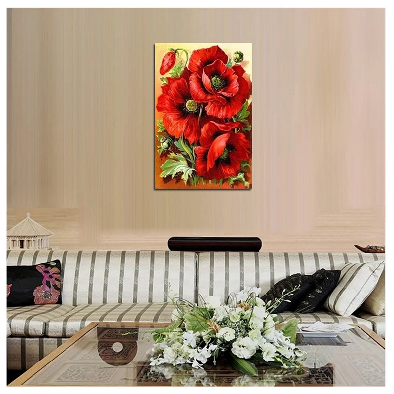 DIY 5D Diamond Embroidery Painting Cross Stitch Kit Flower Animal Home Decor Red Poppy flower