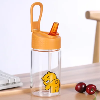 300ml 300 мл/500 мл оранжевая/Розовая/небесно-голубая крышка с ручкой из боросиликатного стекла пищевой полипропиленовый материал мультяшная соломенная чашка - Цвет: 300ml