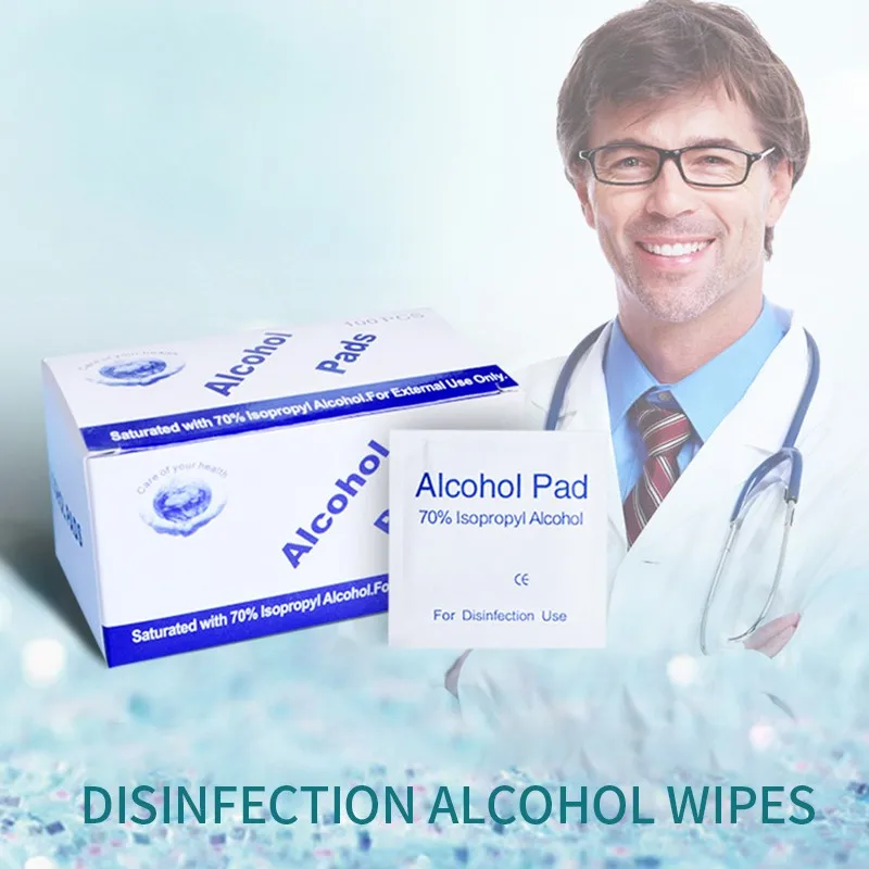 

100PCS Portable Professional Alcohol Swabs Pads Wet Wipes 70% Isopropyl First Aid Home Skin Cleanser Sterilization N95 Safe