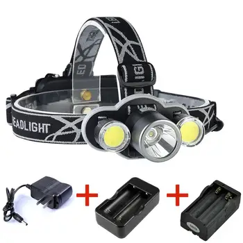 

8000LM LED Light Headlamp 1x -T6 + 2x COB Zoom Headlight Fishing Head Lamp Flashlight with Charger