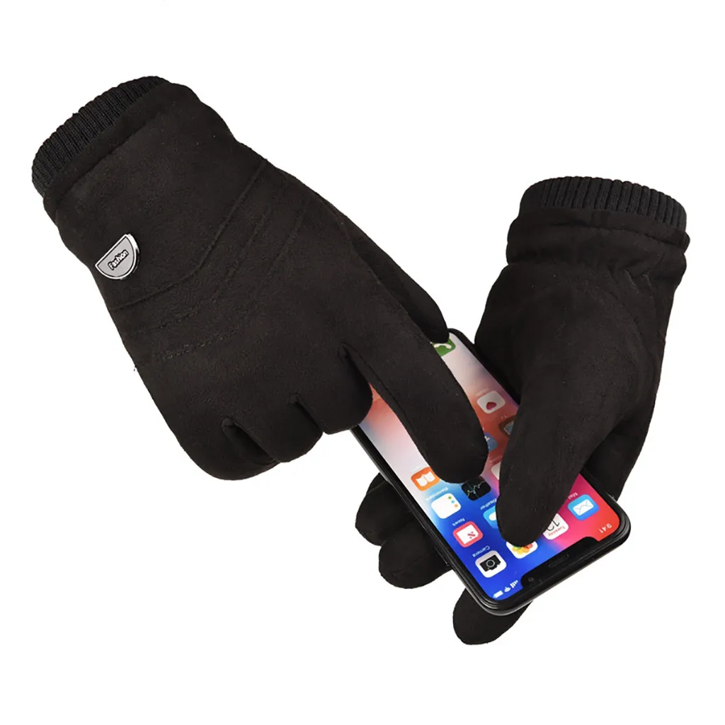 Бархатные утолщенные перчатки для мужчин, для вождения, ветрозащитные, для сенсорного экрана, противоскользящие, замшевые, плюшевые, варежки, мужские, s перчатки, Guantes Hombre Invierno