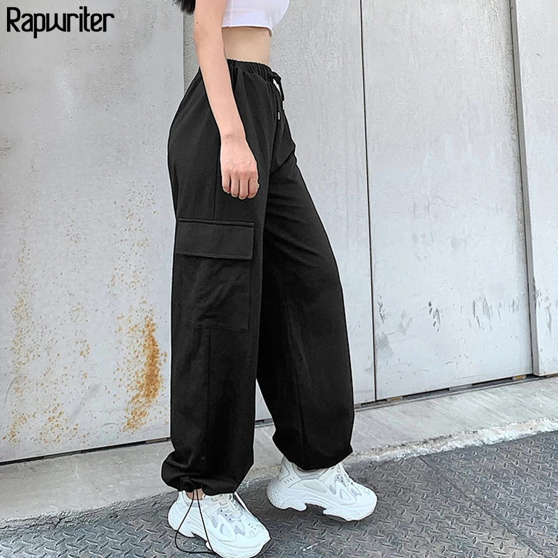 

Casual Solid Coton Drawstring High Waist Pants Joggers Women 2020 Fall Loose Trousers Cargo Wide Pants Pantalon Femme Rapwriter