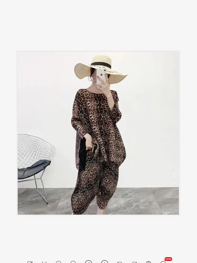 Miyake, модный трапециевидный Топ, плиссированные штанишки, леопардовый комплект