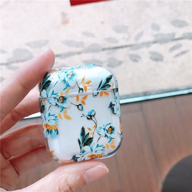 Для AirPods чехол цветок прозрачные ясные прочные пластиковые беспроводные Bluetooth кожухи головных телефонов для Apple Airpods 2 крышка Funda Fashion