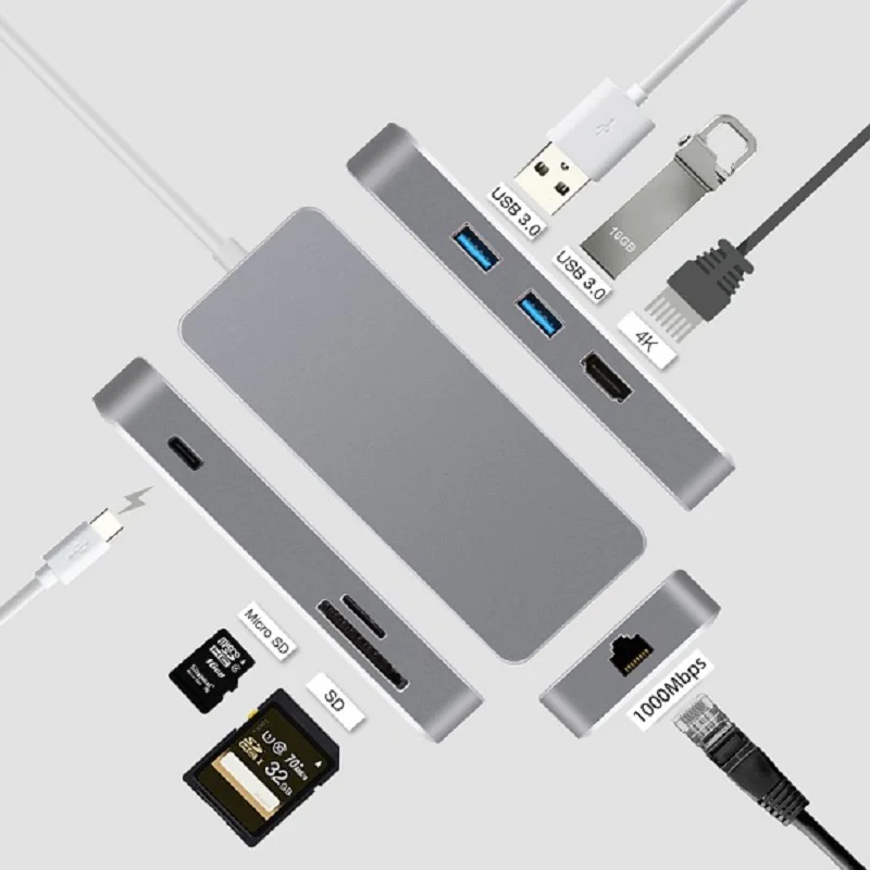  Thunderbolt 3 Dock HUB USB tipo-c a HDMI Ethernet RJ45 Multi adaptador USB 30 USB C TF tarjeta SD p