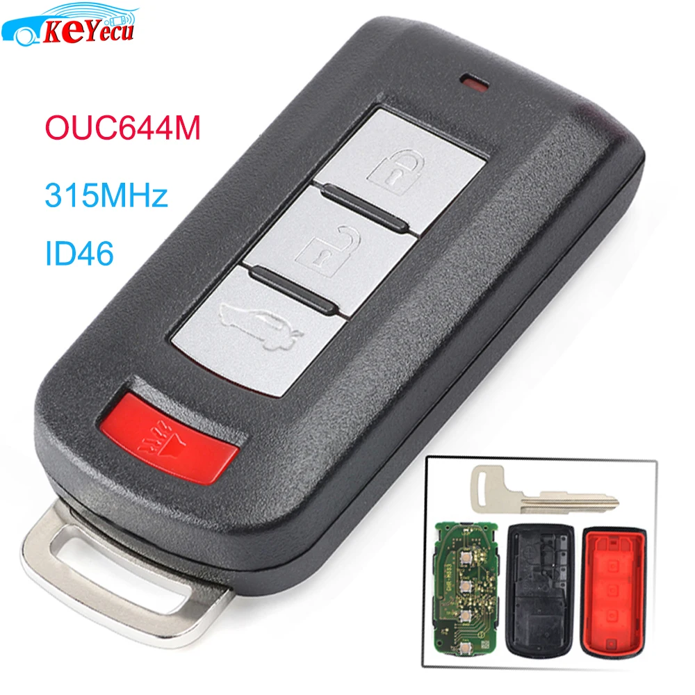 KEYECU 315 МГц ID46 PCF7952 чип OUC644M-KEY-N 3+ 1 4 кнопки дистанционного брелока для Mitsubishi Lancer Outlander с нерезанным лезвием