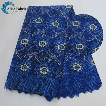 

Alisa New Arrived African Lace Fabrics 5 Yards/pcs Royal Blue Design French Lace Fabrics With Embroidery And Stones For Party