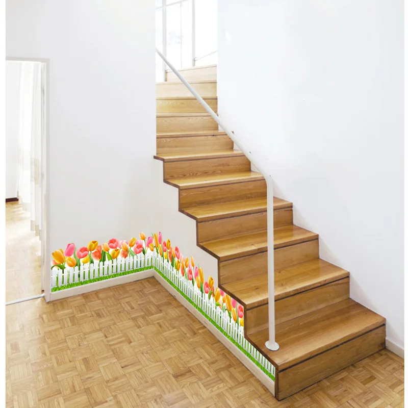 

[shijuekongjian] Colorful Tulips Baseboard Wall Sticker Vinyl DIY Flower Skirting Sticker for Living Room Aisle Decoration