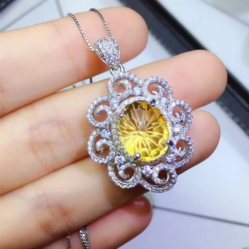 Ожерелье из натурального цитрина в цветочек,, Настоящее серебро 925 пробы, хорошее ювелирное изделие карат, драгоценный камень# Q910235