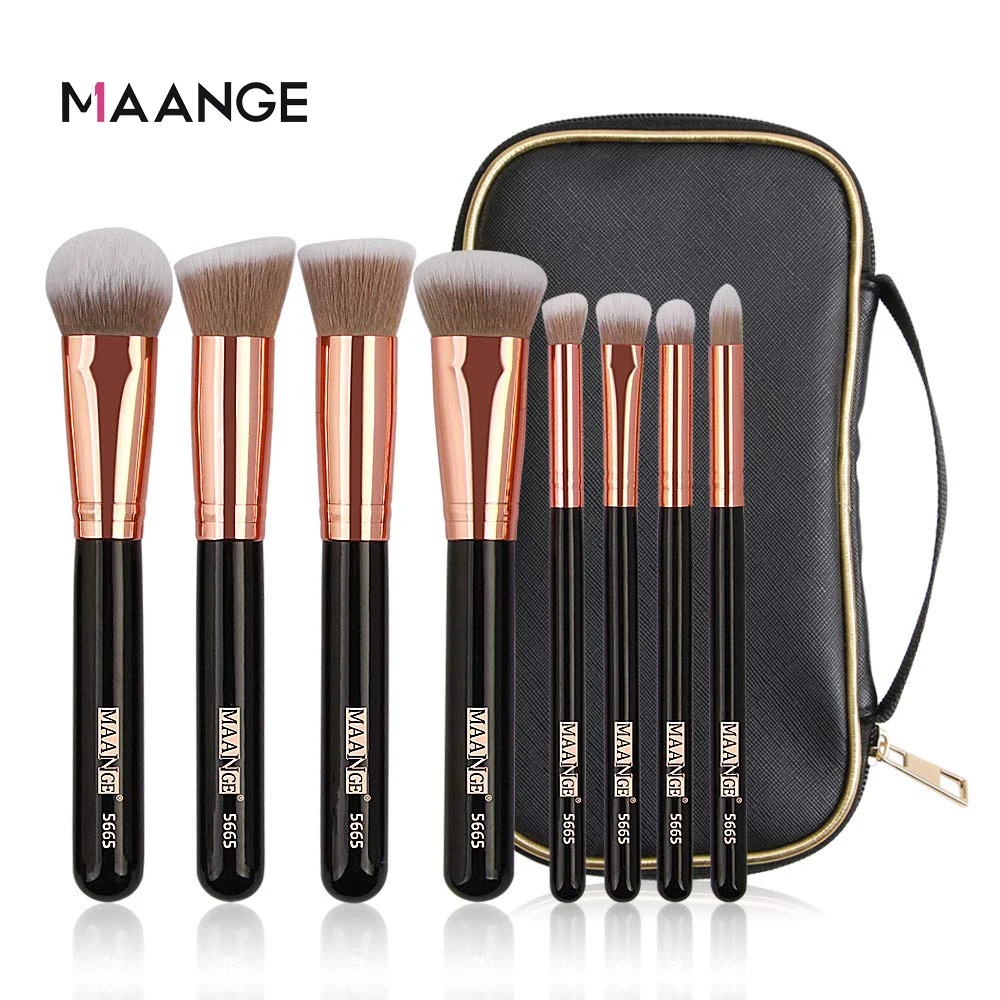 MAANGE Pro, 8 шт./партия, набор кистей для макияжа с чехлом, мягкая синтетическая основа для волос, пудра, тени для век, смешивание кисти для макияжа, новинка