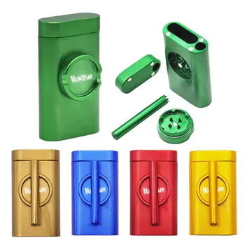 

1pc Metal Cigarette Storage Case with Multi-functional Herb Grinder Cigarette Tobacco Smoking Pipe Tube DUGOUT Storage Container