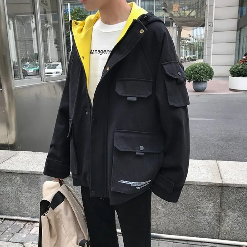 Стиль сафари, весна, новинка, Harajuku, карманы, мужские куртки с капюшоном, повседневные, длинный рукав, уличная, свободный крой, мужская верхняя одежда, пальто размера плюс