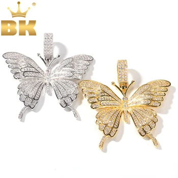 

THE BLING KING Butterfly Pendant Iced Cubic Zirconia Stones Gold Silver Color Necklace Colored Fashion Hiphop Jewelry