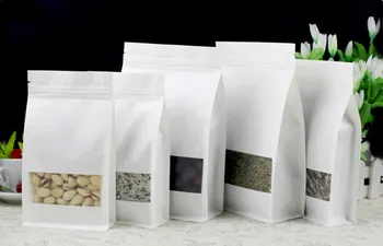 

50pcs White Stand up Paper Window Packaging Bag Snack Cookie Tea Packaging Frosted Window Ziplock Bag Gift Bags Pouches