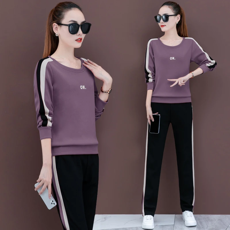 

2020 New Sports Casual 2 Piece Set Long Sleeve Round Neck Fashion Spring Autumn Plus Size 4XL 5XL Sets Womens Outfits