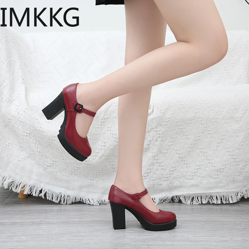 Chic Womens Vintage Shoes PU Leather Med Chunky Heels Pumps Buckled Ankle Boots 
