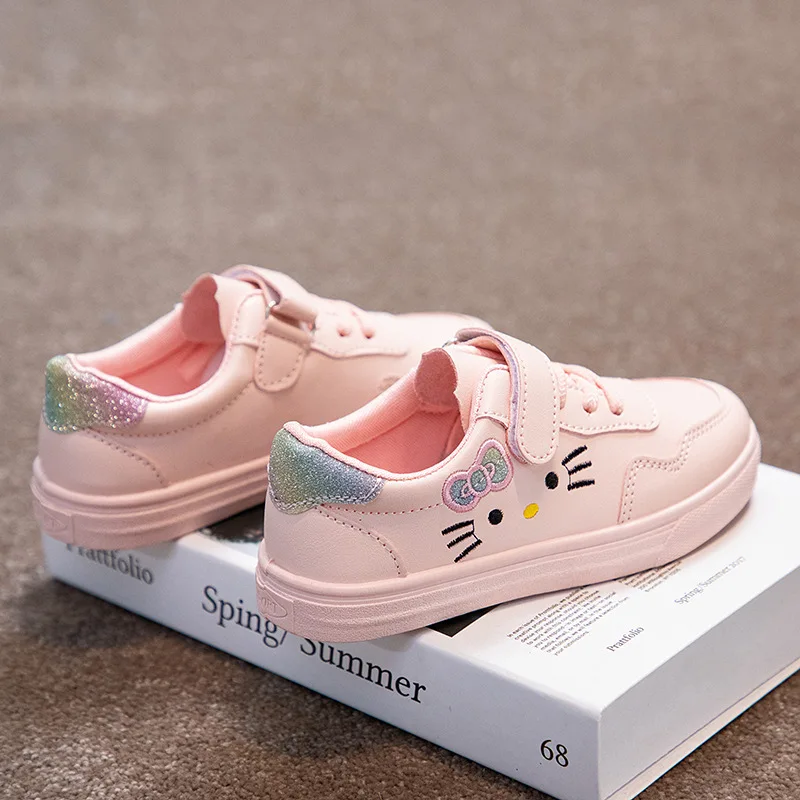 leather girl in boots Young Children Casual Shoes Cute Cat White Pink Girls Shoes Pu Waterproof 25-36 For Girls Sneakers Dropshipping best children's shoes