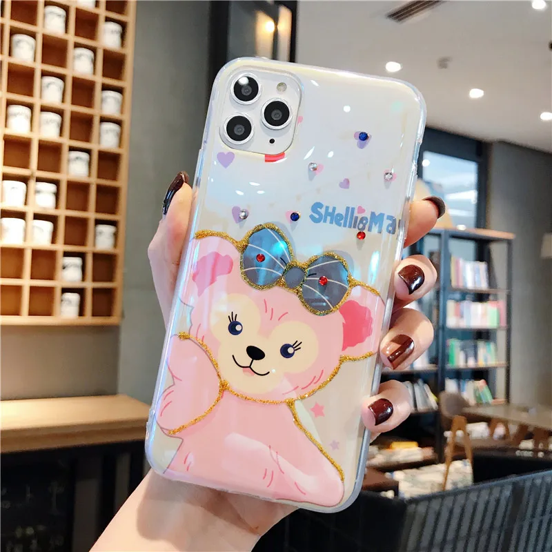 Синий светильник, блестящий чехол для телефона для iphone 11Pro XS Max X XR, мягкий чехол с мультяшным медведем и кроликом для iphone 11, 6, 6 S, 7, 8 Plus, задний чехол s - Цвет: 1