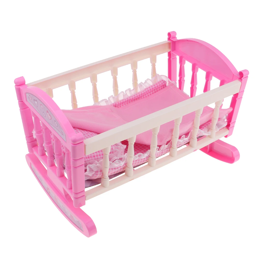 Pink 29*20cm Cradle Bed with Pillow Quilt Kit for 9-11inch Reborn Baby Girl Dolls Accessory